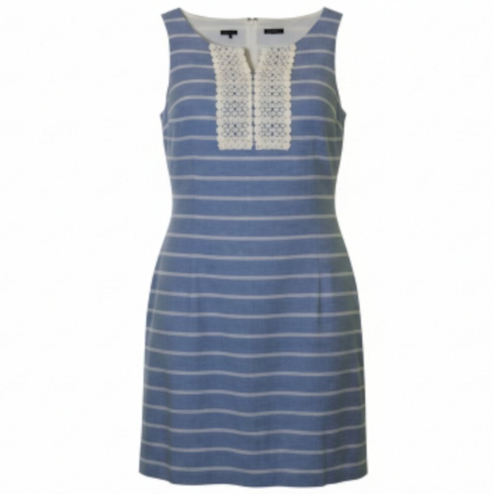 Talbots Blue Stripe Linen Blend Dress Sz 14 Sleeveless Preppy Coastal Summer